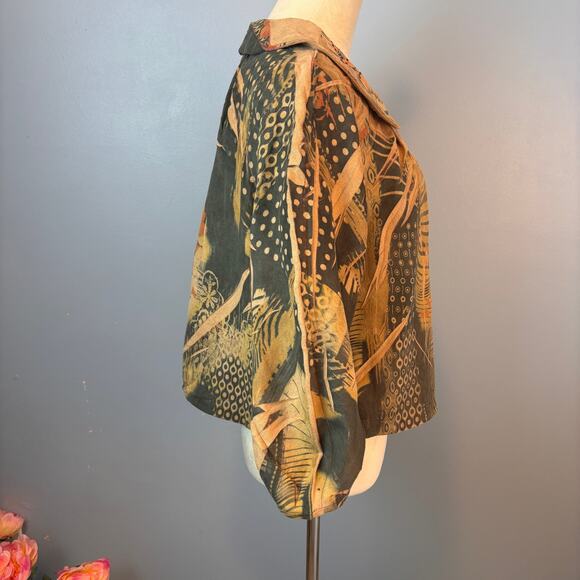 BLEU Safari Floral Print Button Blazer Women XL Blouson Sleeve Peter Pan Collar - Picture 3 of 6